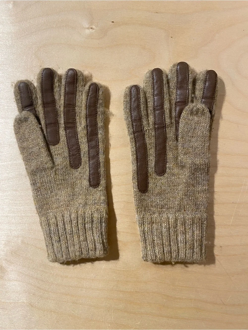 ARIS  Brown Leather & Knit Gloves One Size (SW)